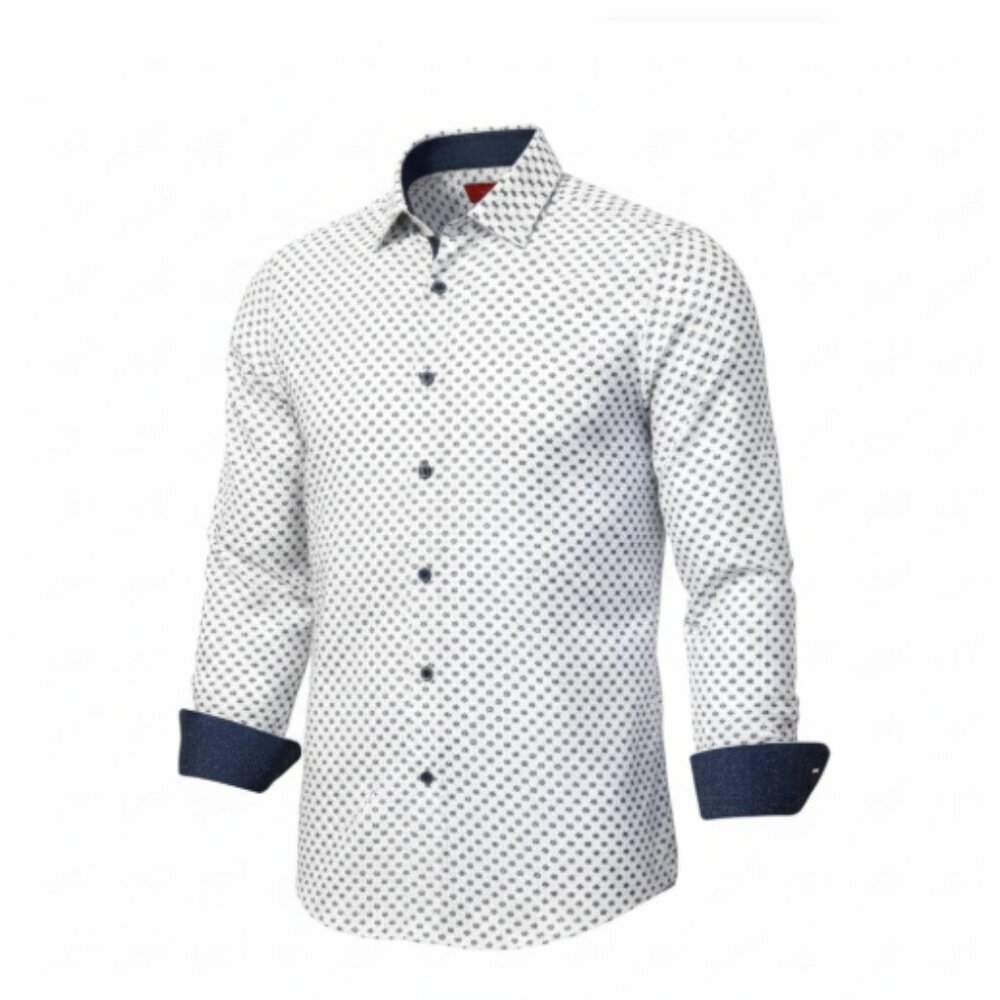 Elie Balleh Men’s Dress Shirt M 15-15.5 White Blue Flip Cuff Italian Style EUC